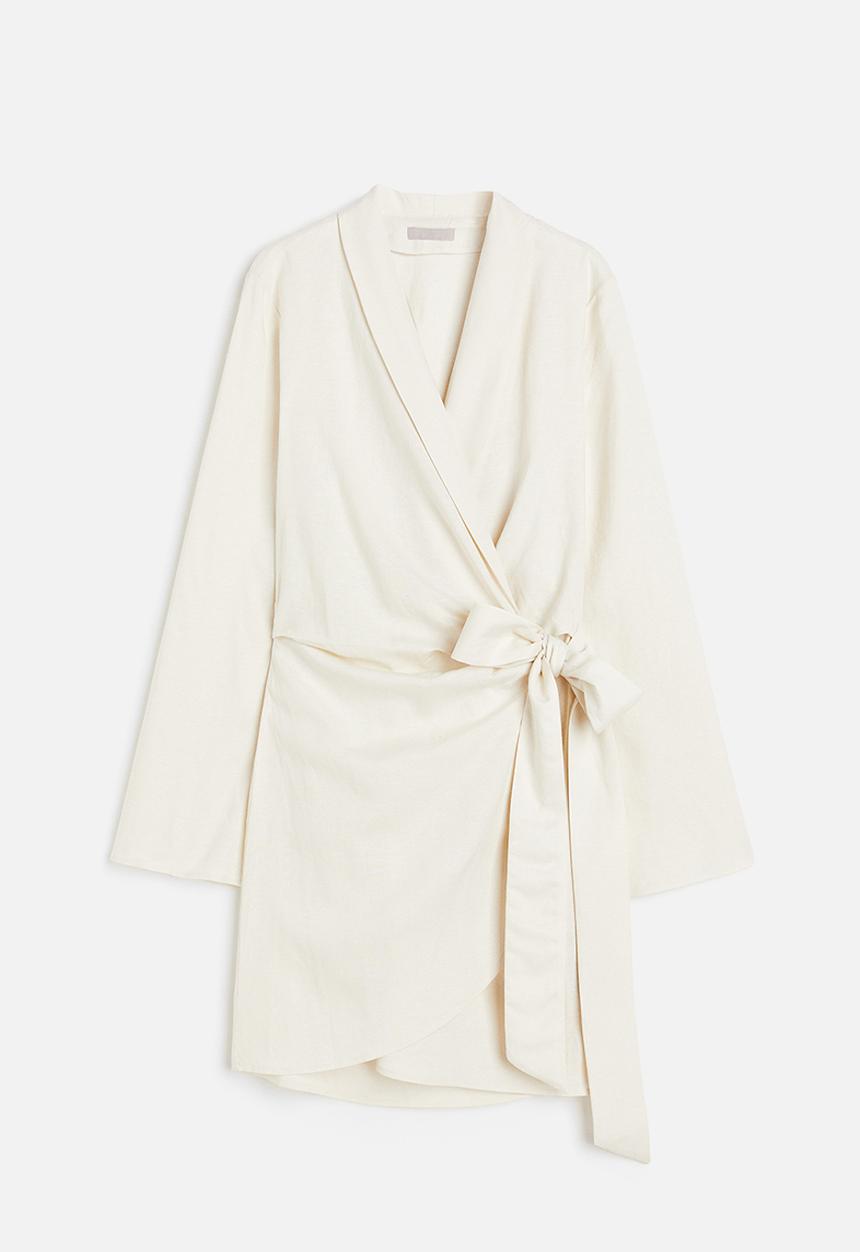 H&M - Linen-blend wrap dress - white