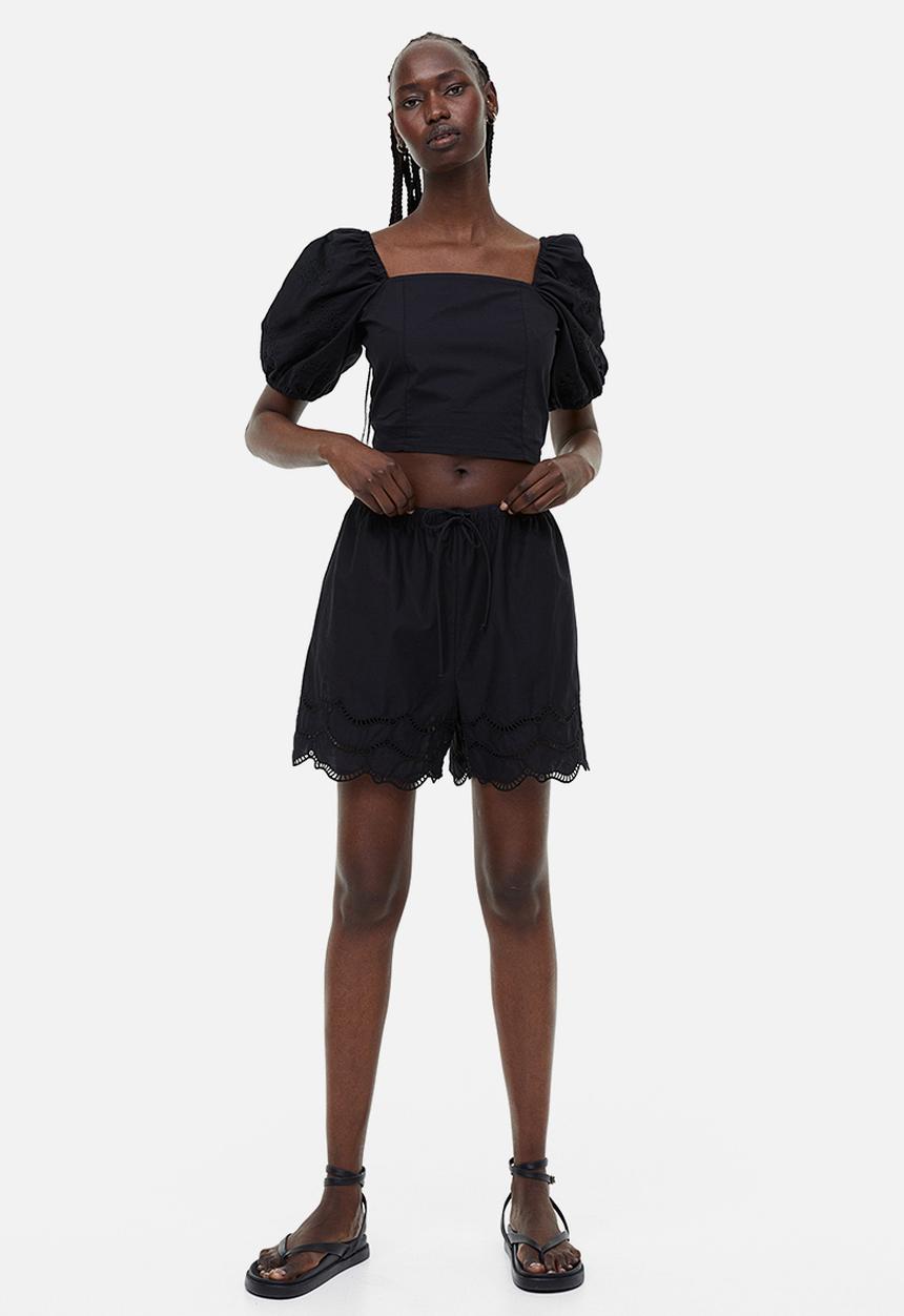 H&M - Puff-sleeved blouse - black