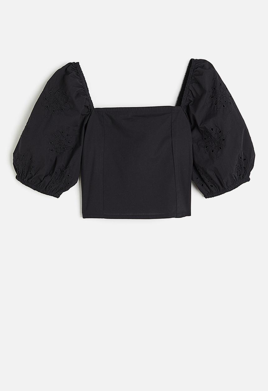 H&M - Puff-sleeved blouse - black