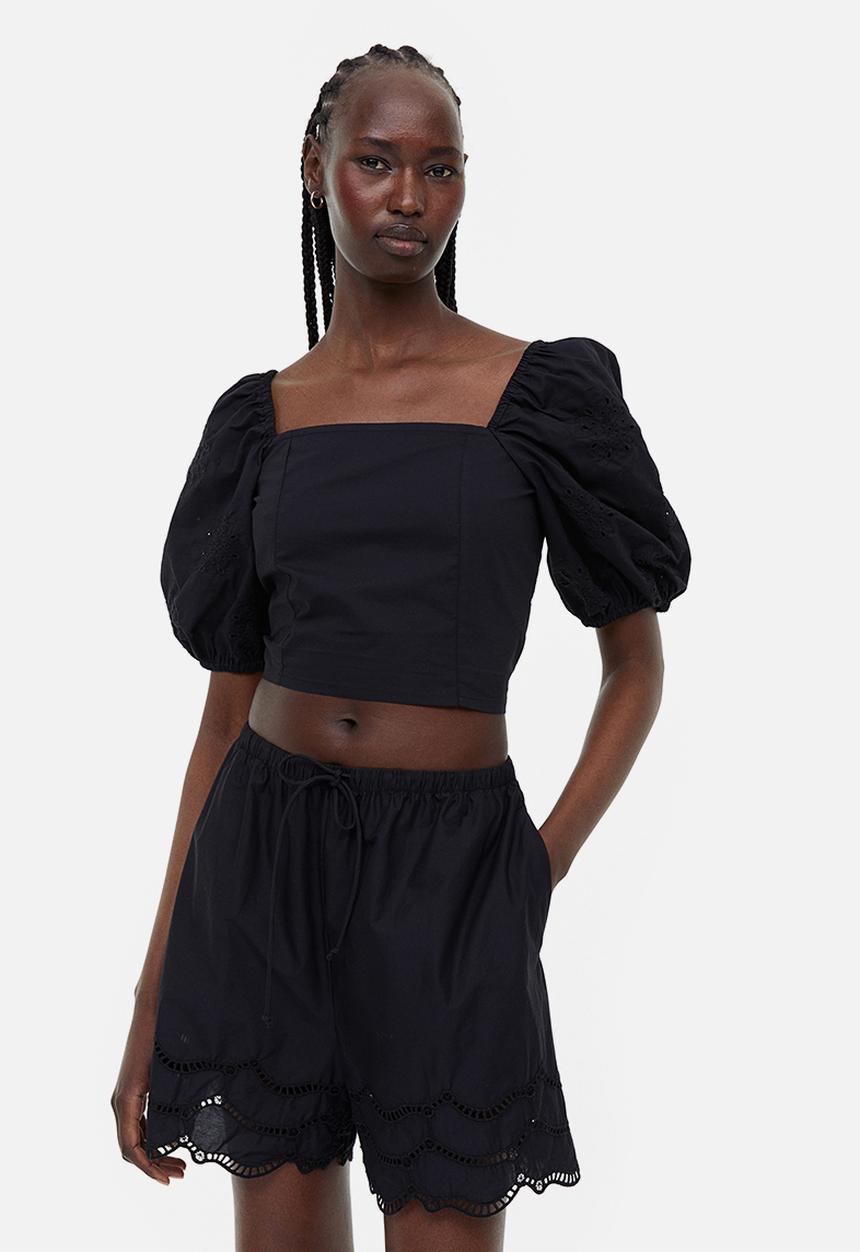 H&M - Puff-sleeved blouse - black