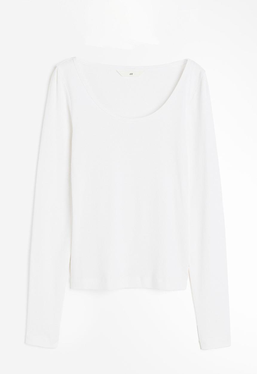 H&M - Ribbed modal-blend top - white