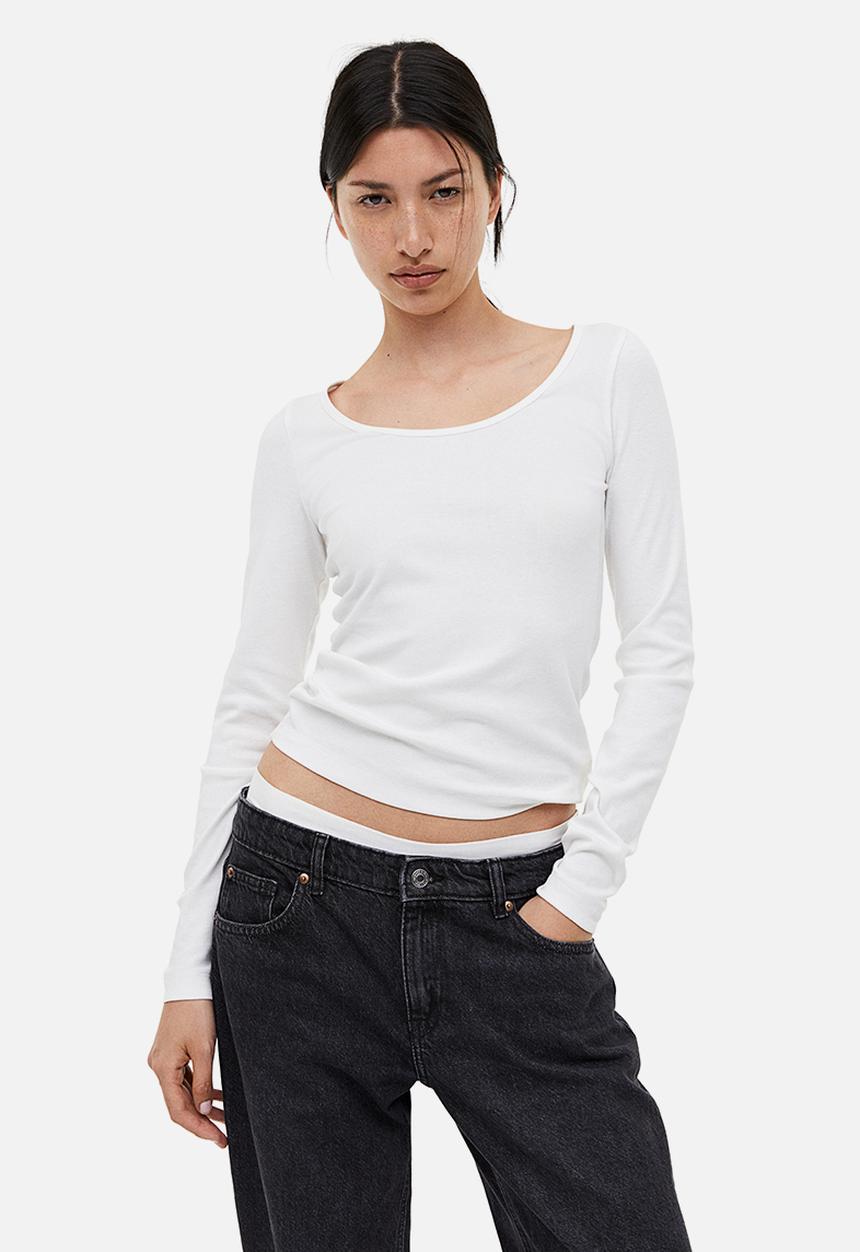 H&M - Ribbed modal-blend top - white