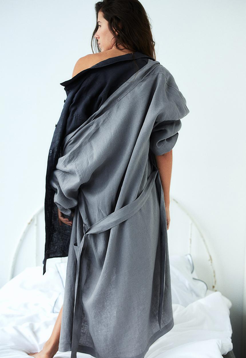 H&M - Washed linen dressing gown - grey