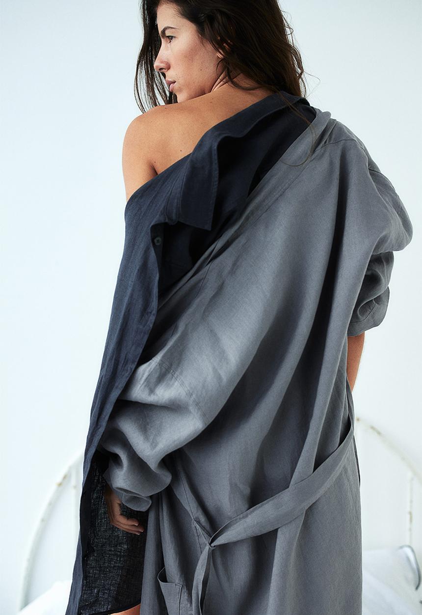 H&M - Washed linen dressing gown - grey