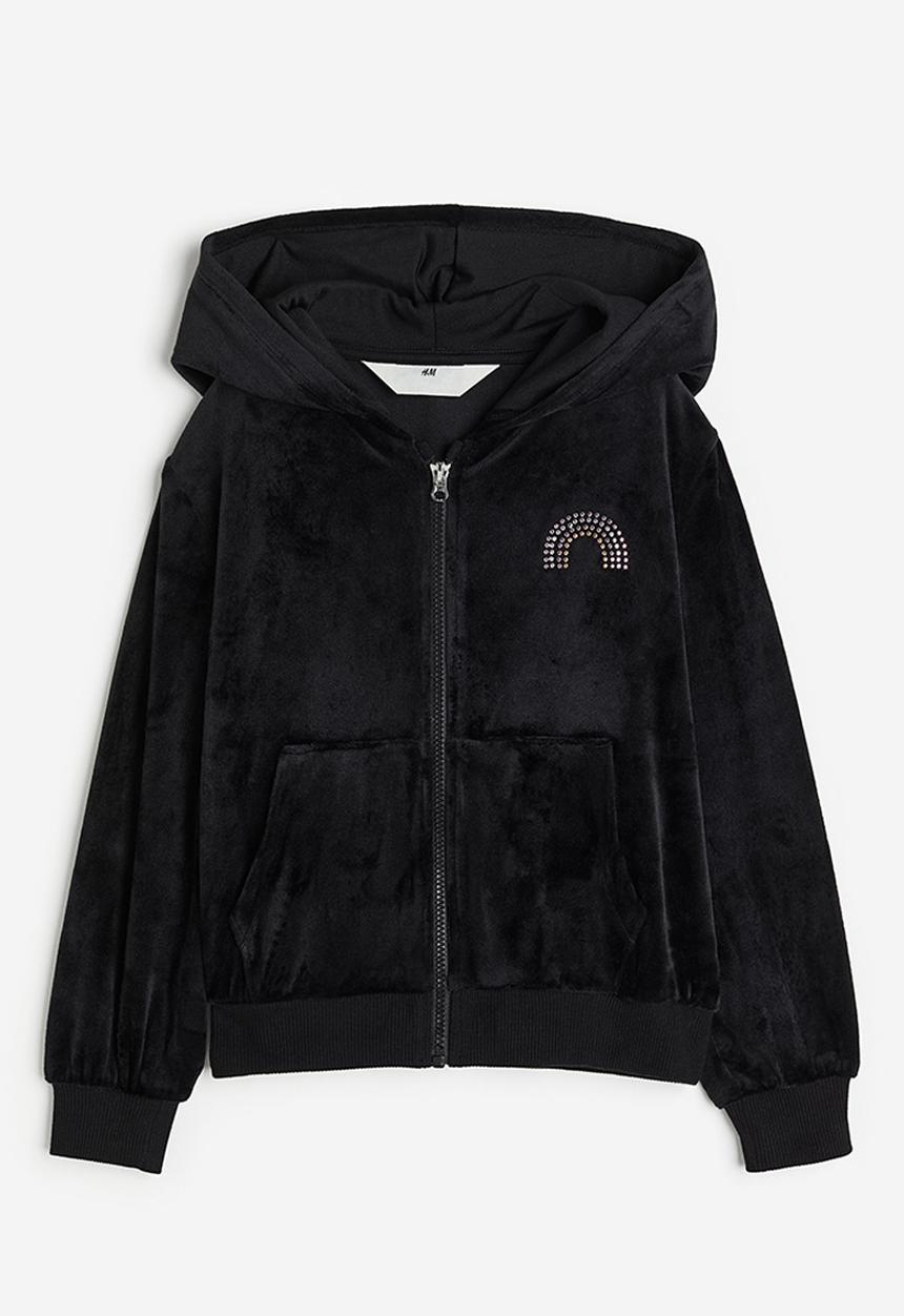 H&M - Velour zip-through hoodie - black, multi