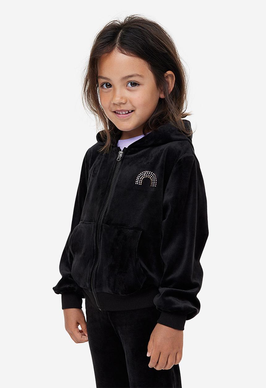 H&M - Velour zip-through hoodie - black, multi