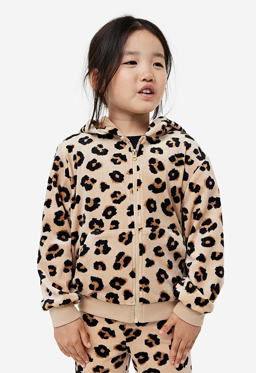 H&M - Velour zip-through hoodie - beige, multi