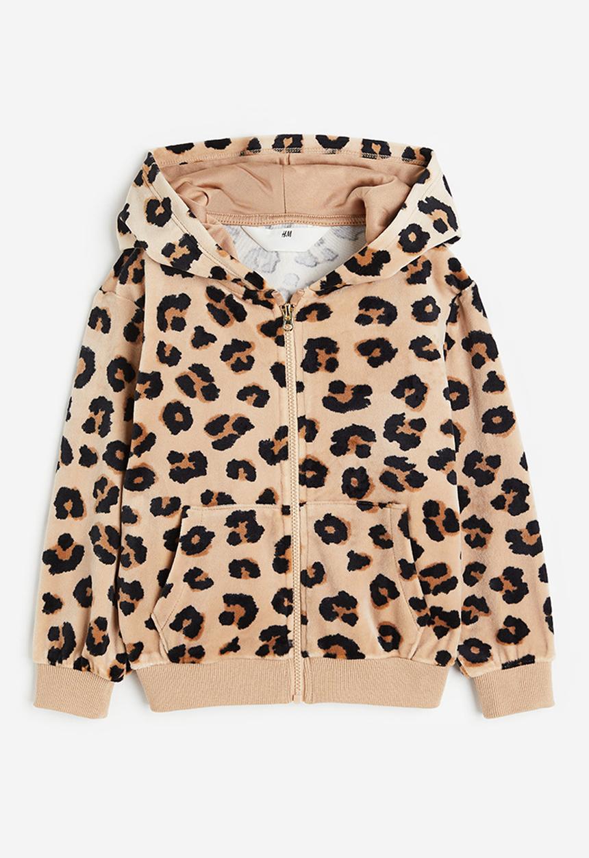 H&M - Velour zip-through hoodie - beige, multi