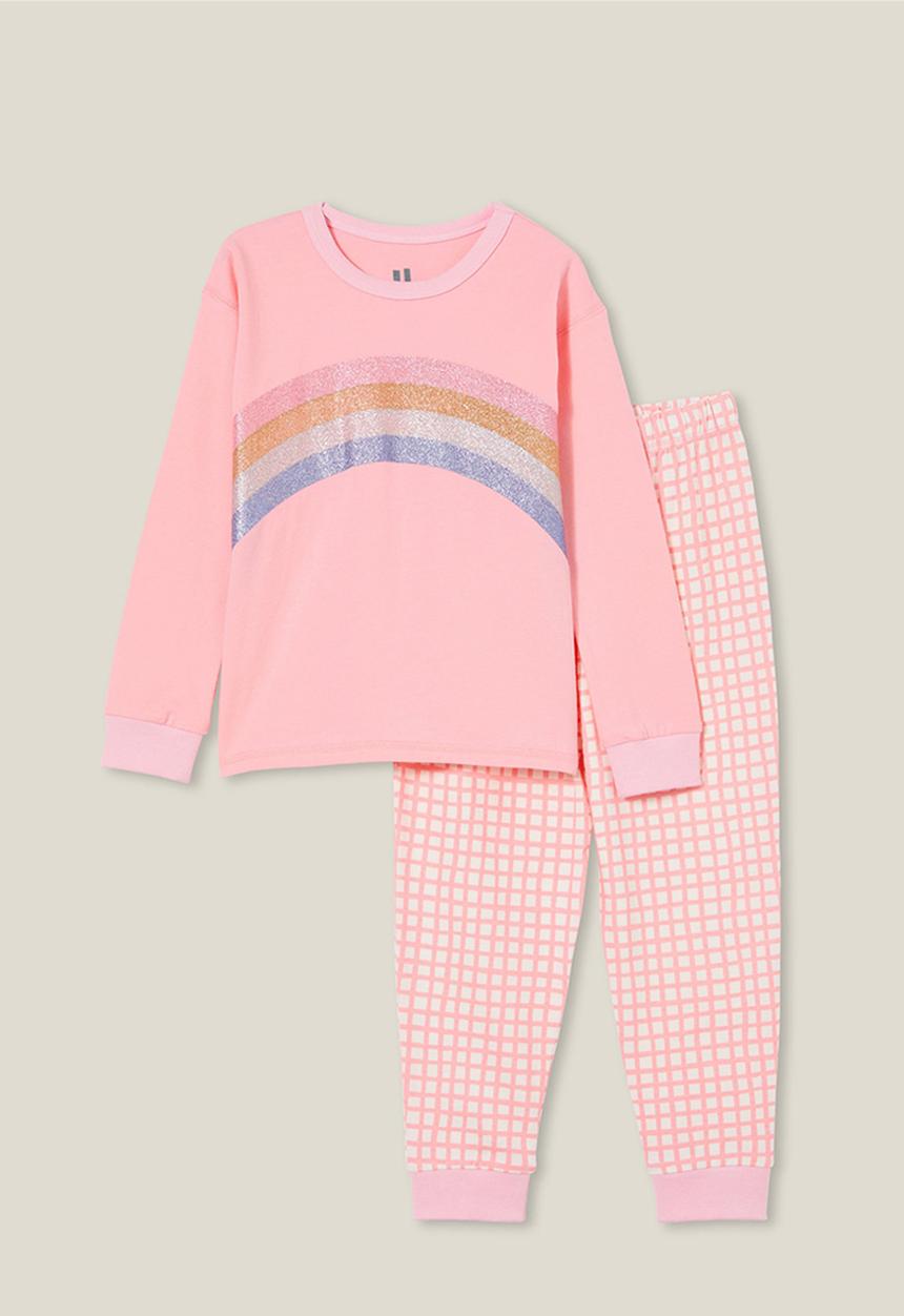 Cotton On - Ava long sleeve pyjama set - coral dreams/glitter rainbow