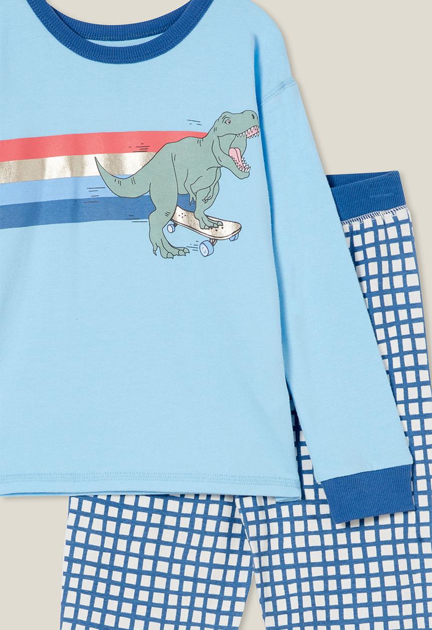 Cotton On - Ace long sleeve pyjama set - sky haze/rainbow dino