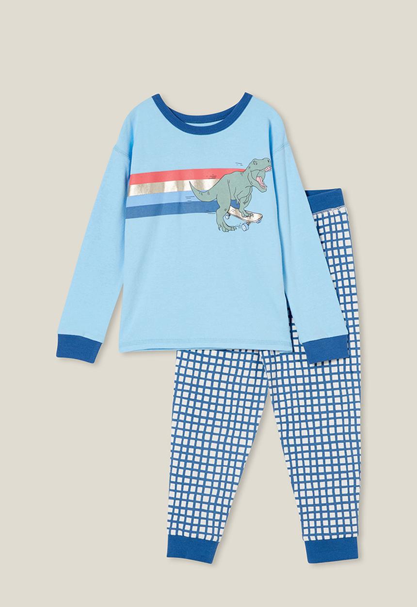 Cotton On - Ace long sleeve pyjama set - sky haze/rainbow dino
