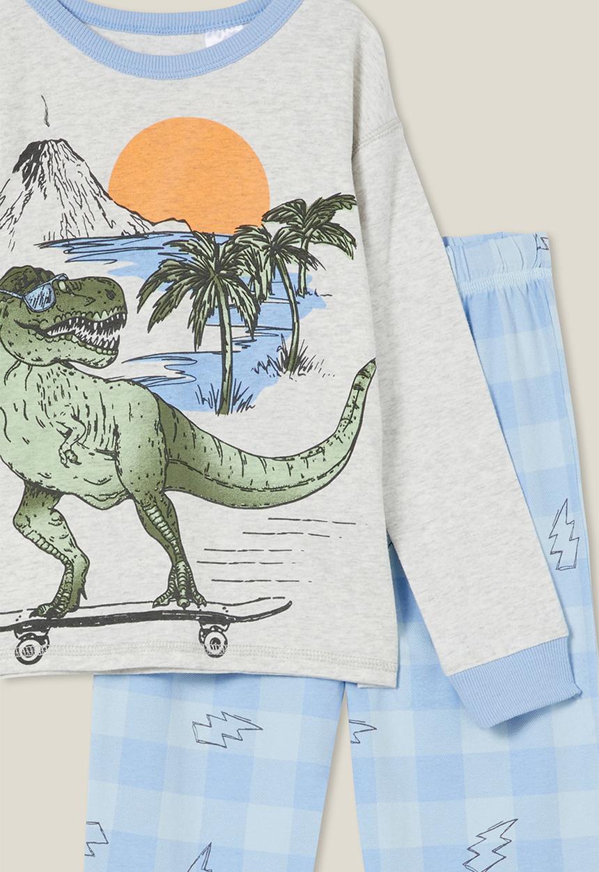 Cotton On - Ace long sleeve pyjama set - oatmeale marle/dino skate