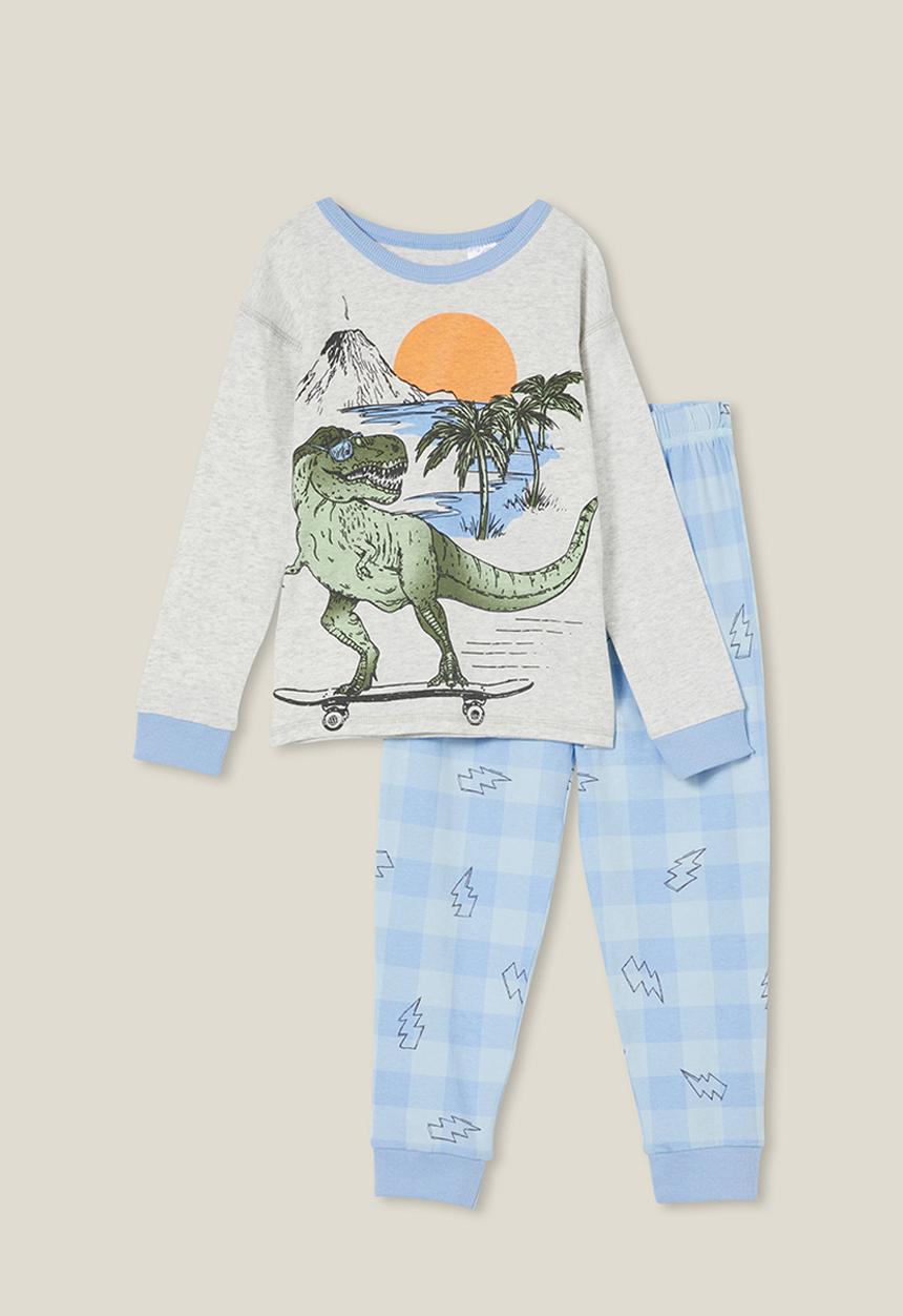 Cotton On - Ace long sleeve pyjama set - oatmeale marle/dino skate