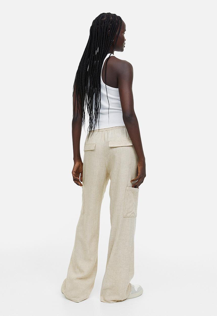 H&M - Wide linen-blend trousers - beige