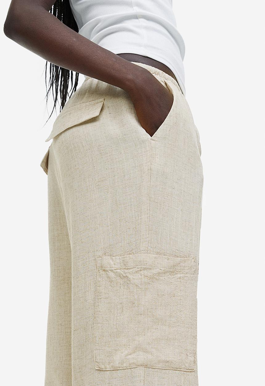H&M - Wide linen-blend trousers - beige