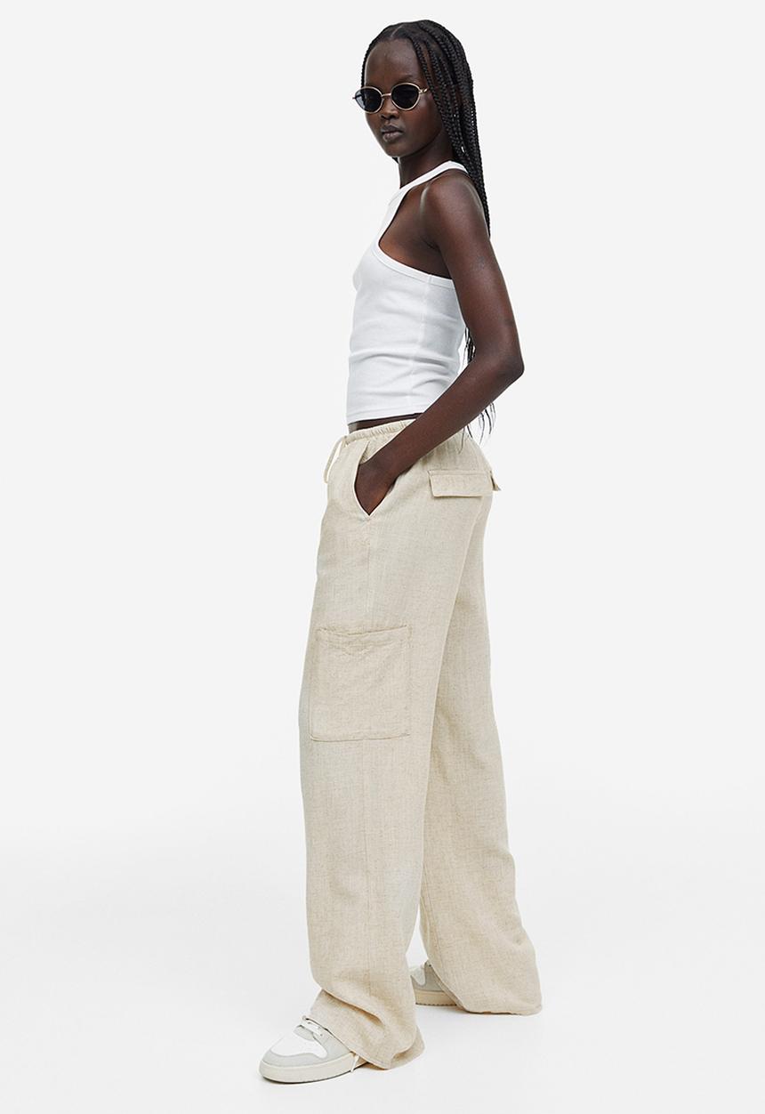 H&M - Wide linen-blend trousers - beige