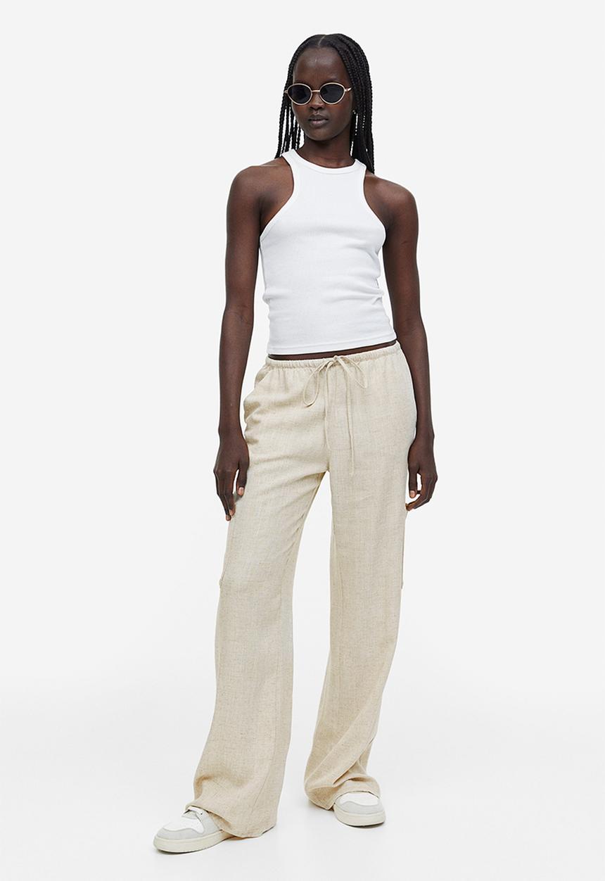 H&M - Wide linen-blend trousers - beige