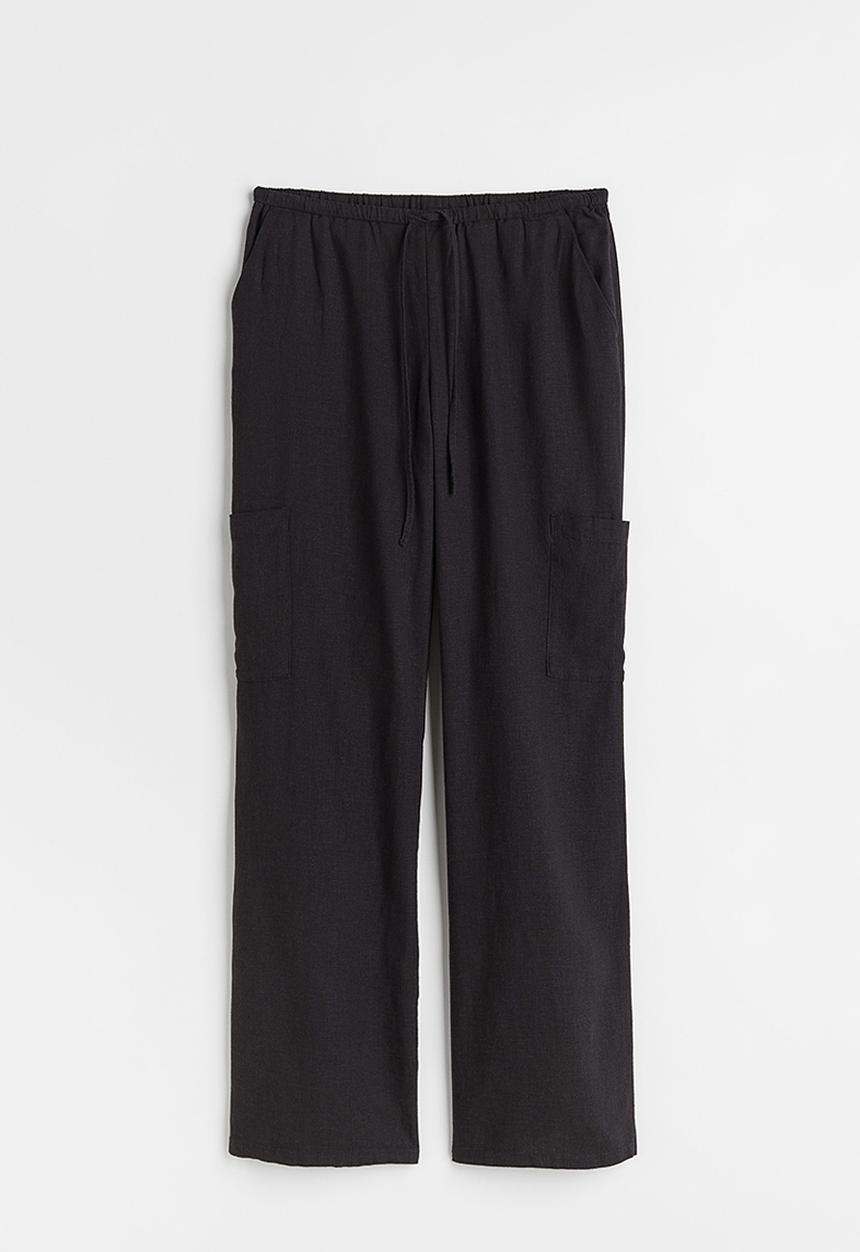 H&M - Wide linen-blend trousers - black