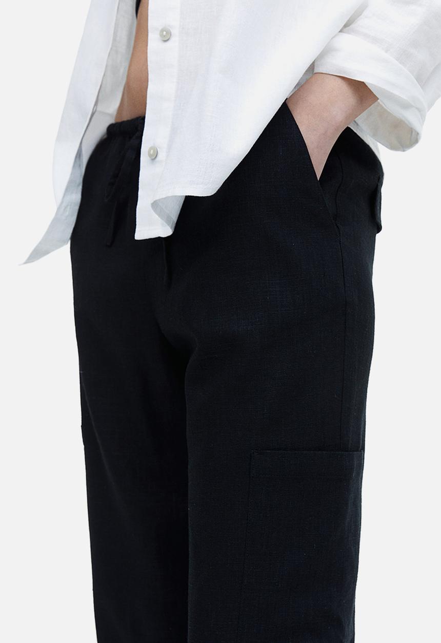 H&M - Wide linen-blend trousers - black