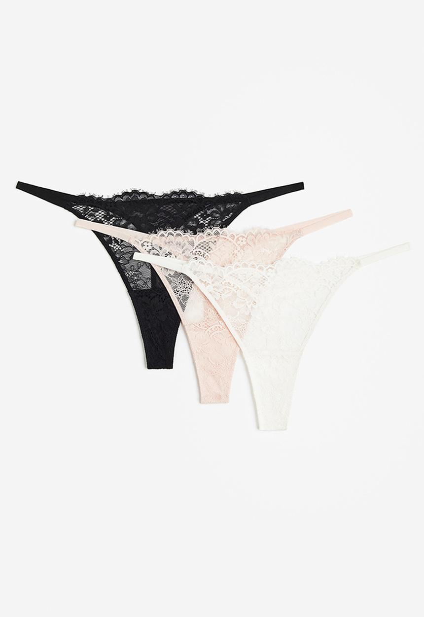 H&M - 3-pack thong briefs - cream/black/light pink