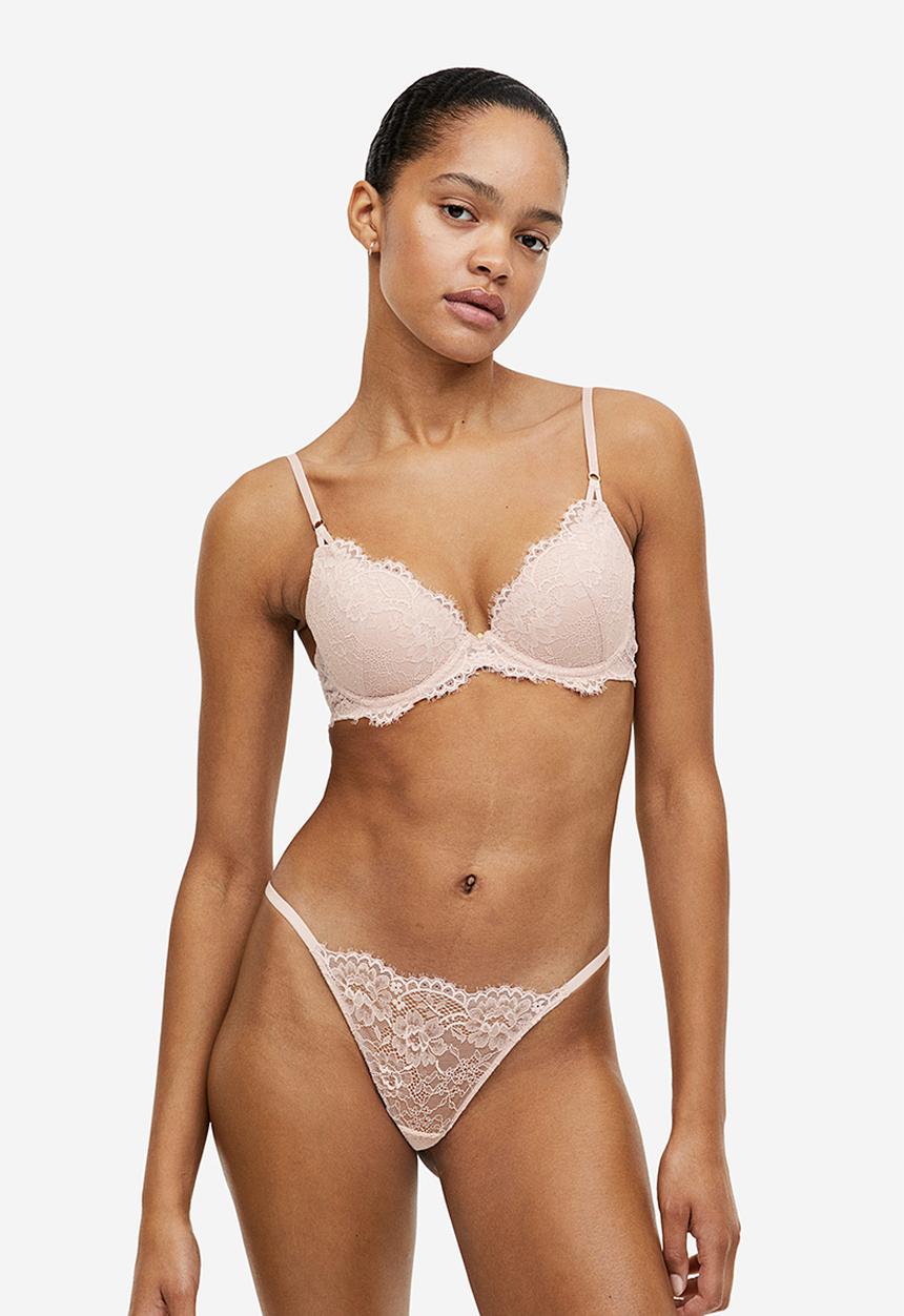 H&M - 3-pack thong briefs - cream/black/light pink
