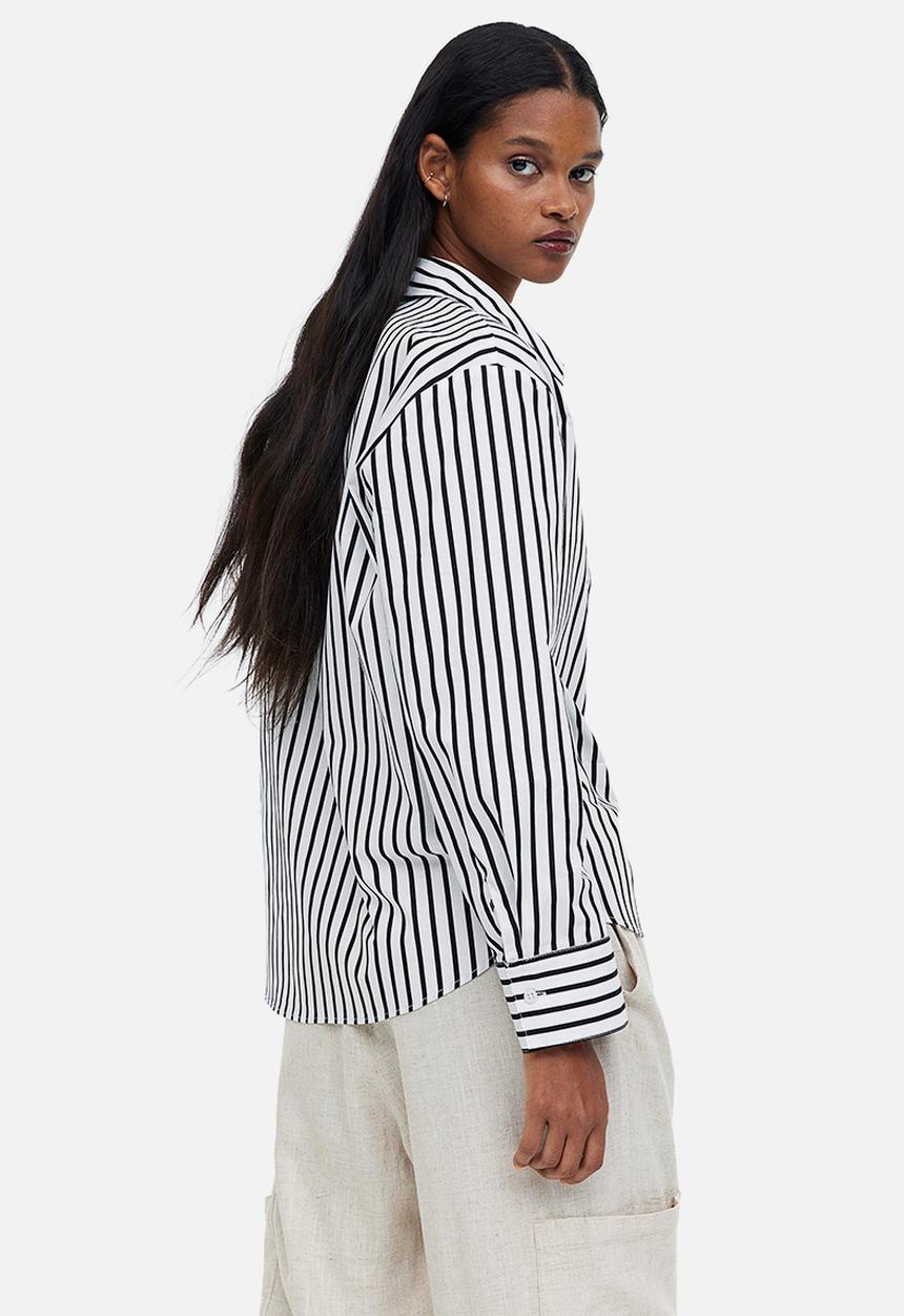 H&M - Cotton poplin shirt - white/striped