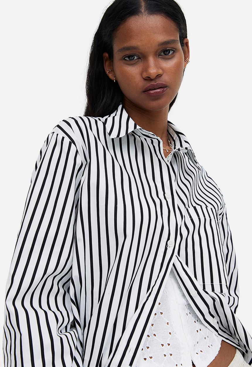 H&M - Cotton poplin shirt - white/striped
