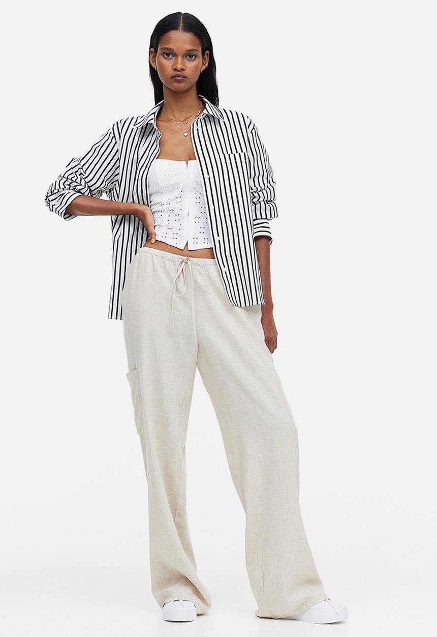 H&M - Cotton poplin shirt - white/striped