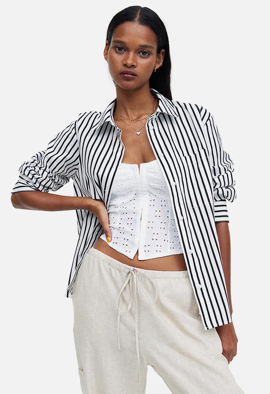 H&M - Cotton poplin shirt - white/striped
