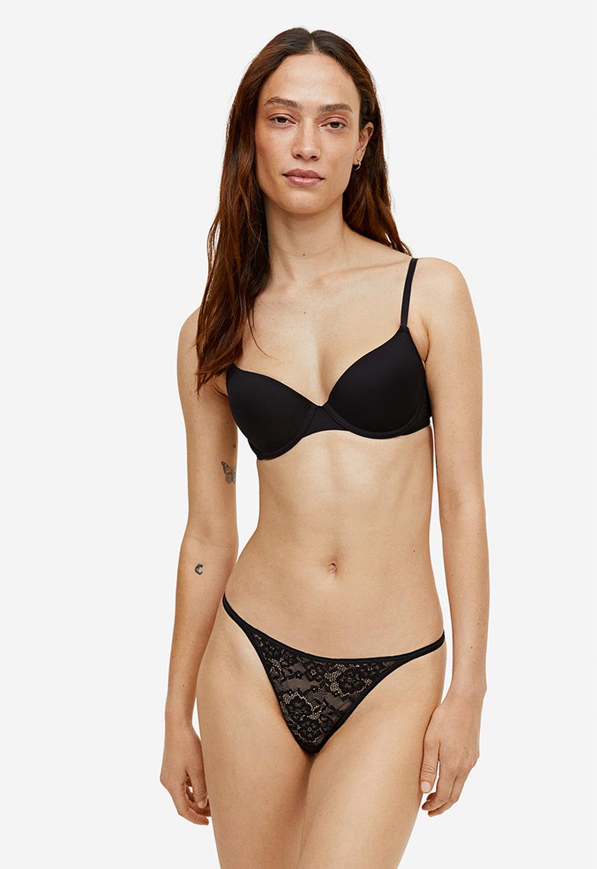 H&M - 3-pack lace thong briefs - black