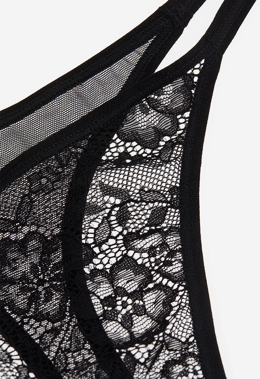 H&M - 3-pack lace thong briefs - black