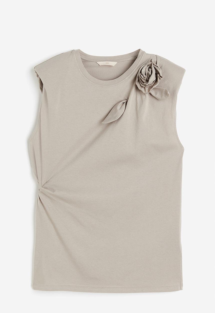 H&M - Appliquéd top - beige, grey