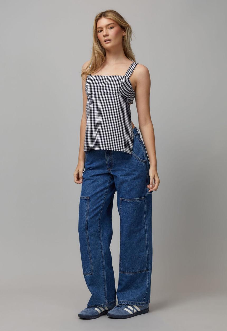 Factorie - Apron Front Tie Back Top - Black/White Gingham