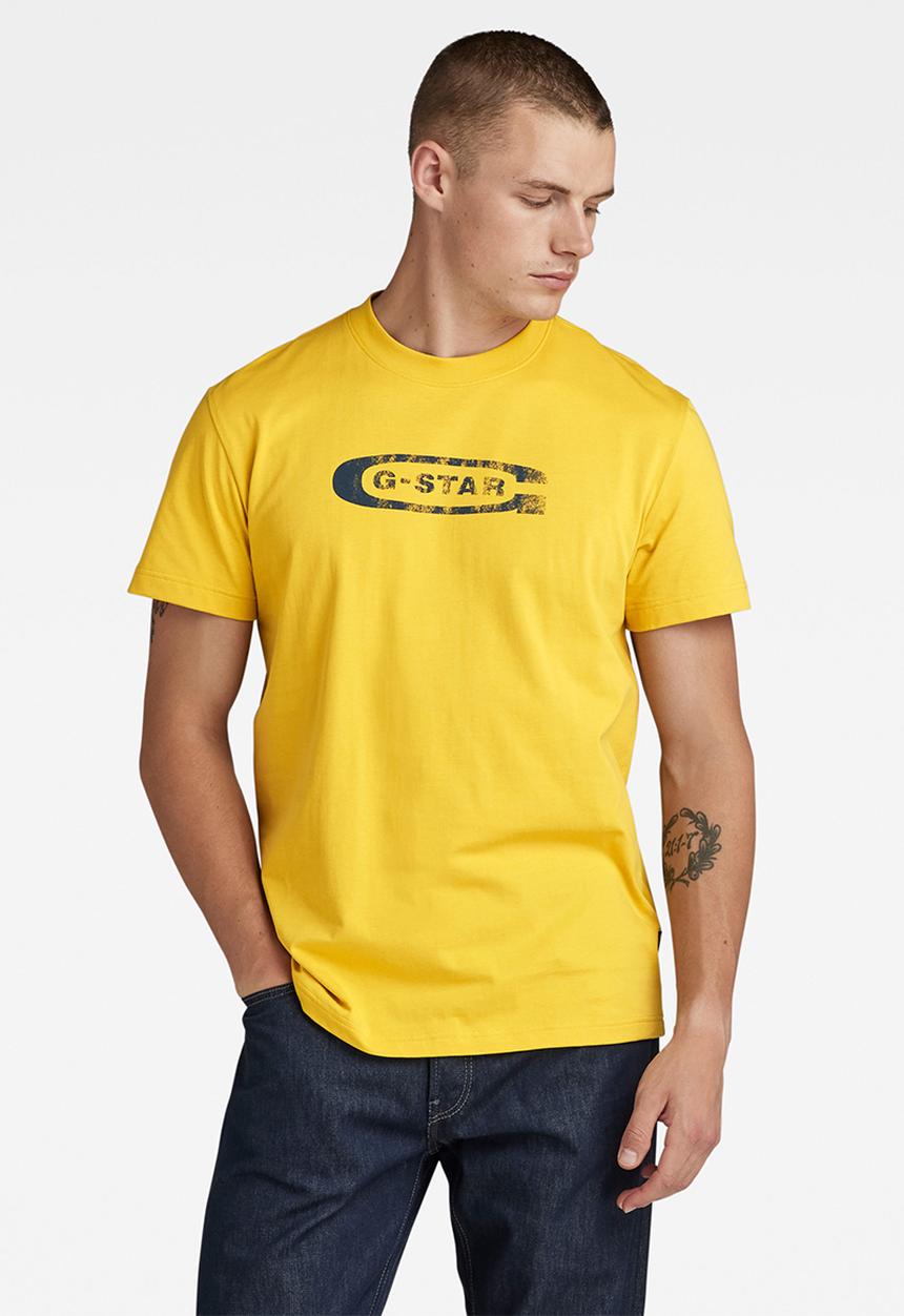 G-STAR - Distressed old school logo r t compact jersey o  - dk lemon
