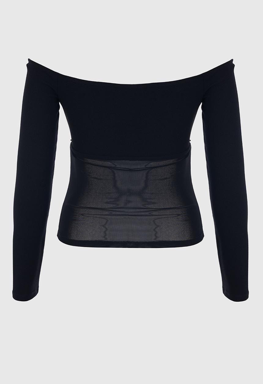 SISSY BOY - Fitted Bardot Long Sleeve With Mesh Insets - Black