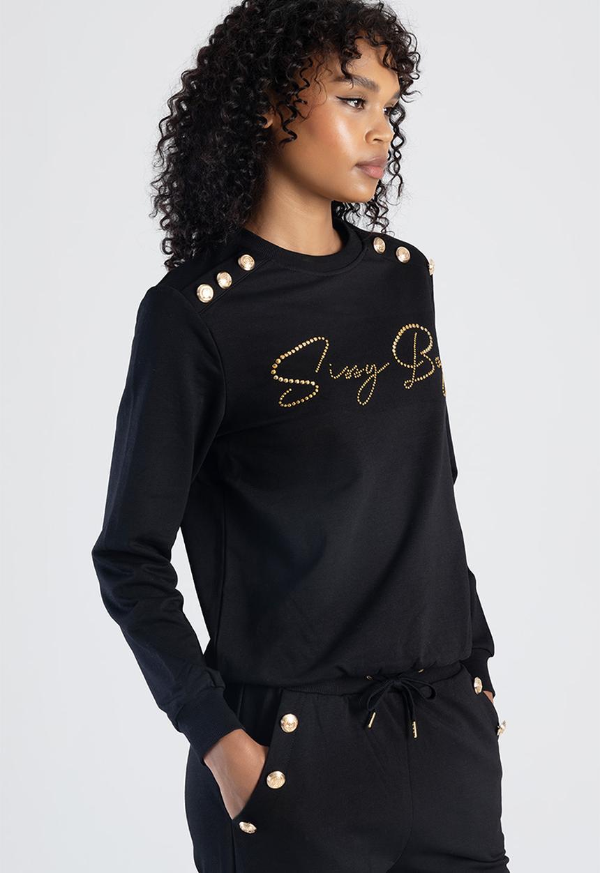 SISSY BOY - Raglan Sweat Top With Gold Detailing - Black