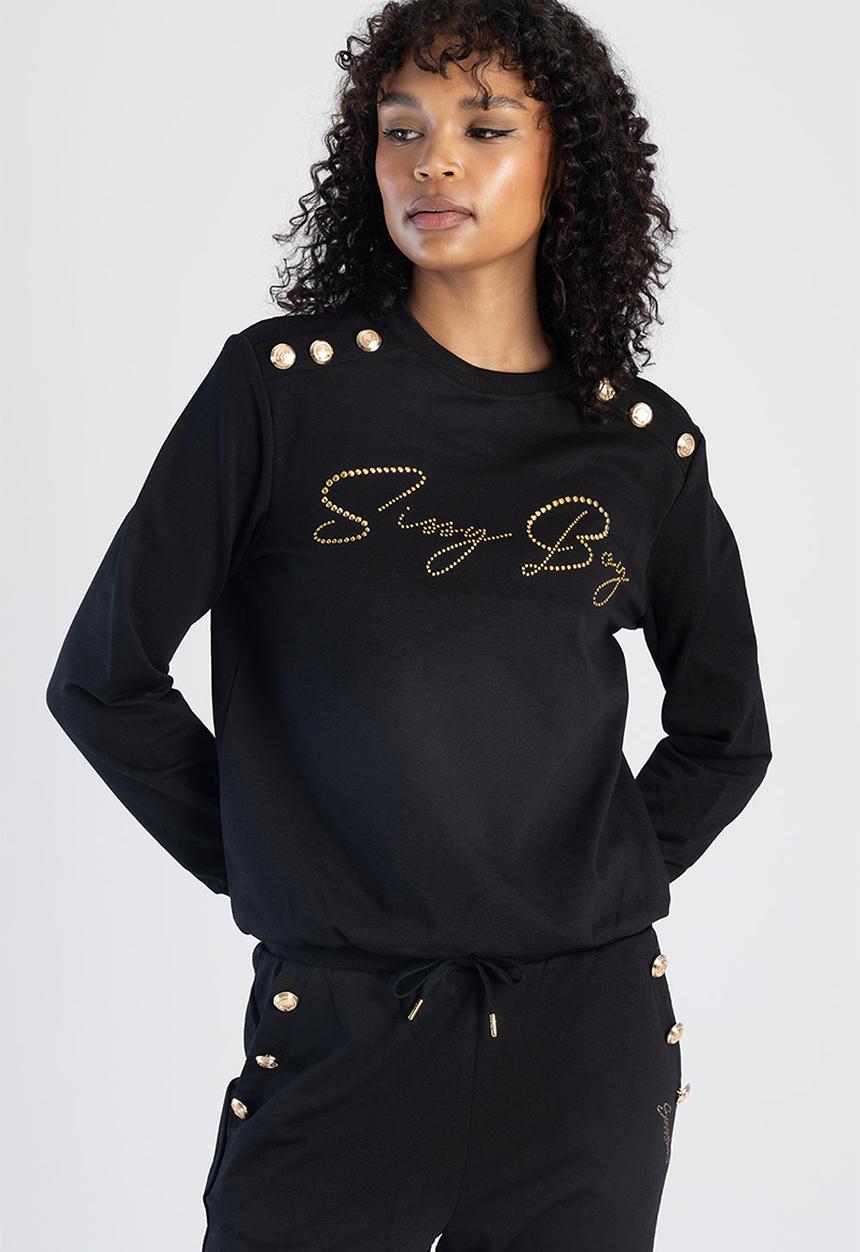 SISSY BOY - Raglan Sweat Top With Gold Detailing - Black