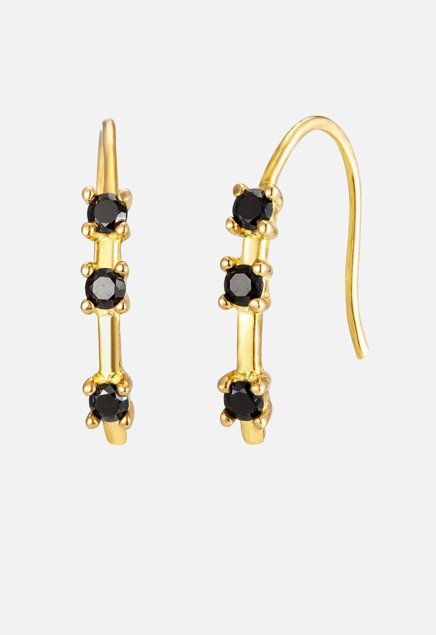Zoe on Trend - Black cz pull through earrings - gold & black
