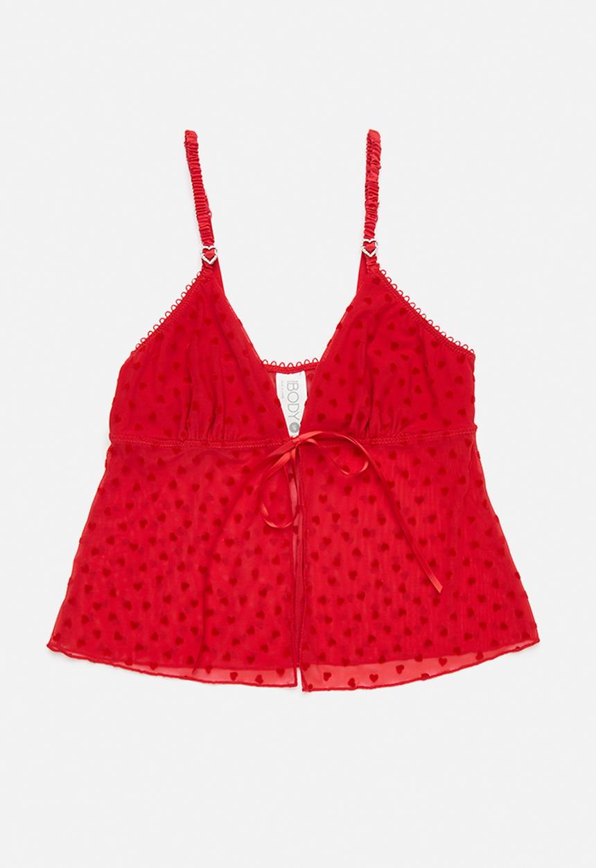 Cotton On - Sasha flocking mesh longline bralette - scarlett red