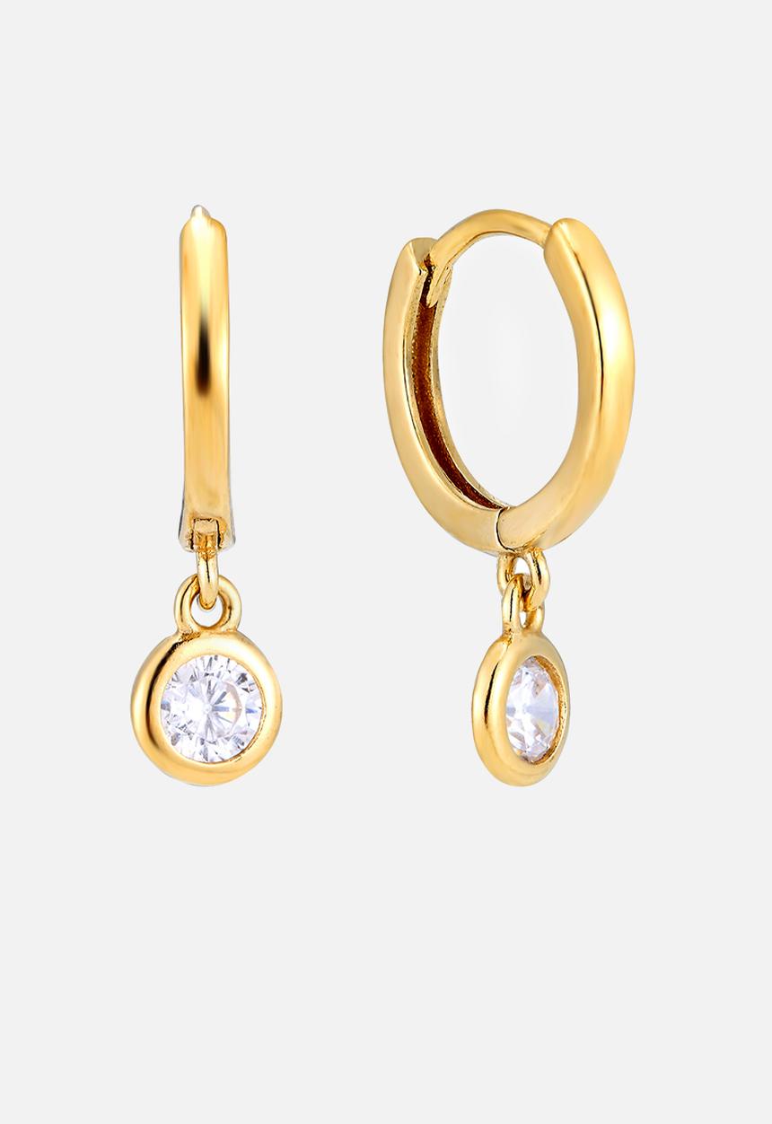 Zoe on Trend - Cz bezel charm hoop earrings - gold