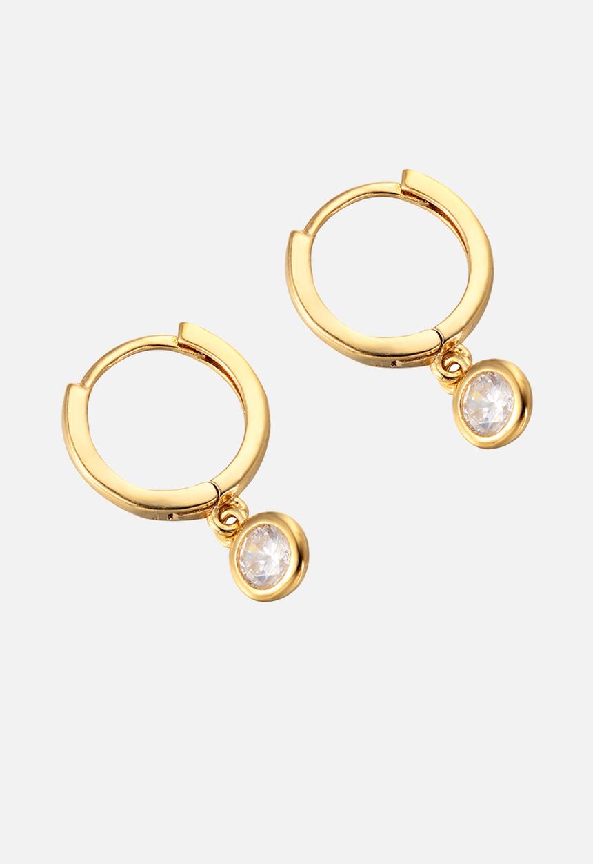 Zoe on Trend - Cz bezel charm hoop earrings - gold