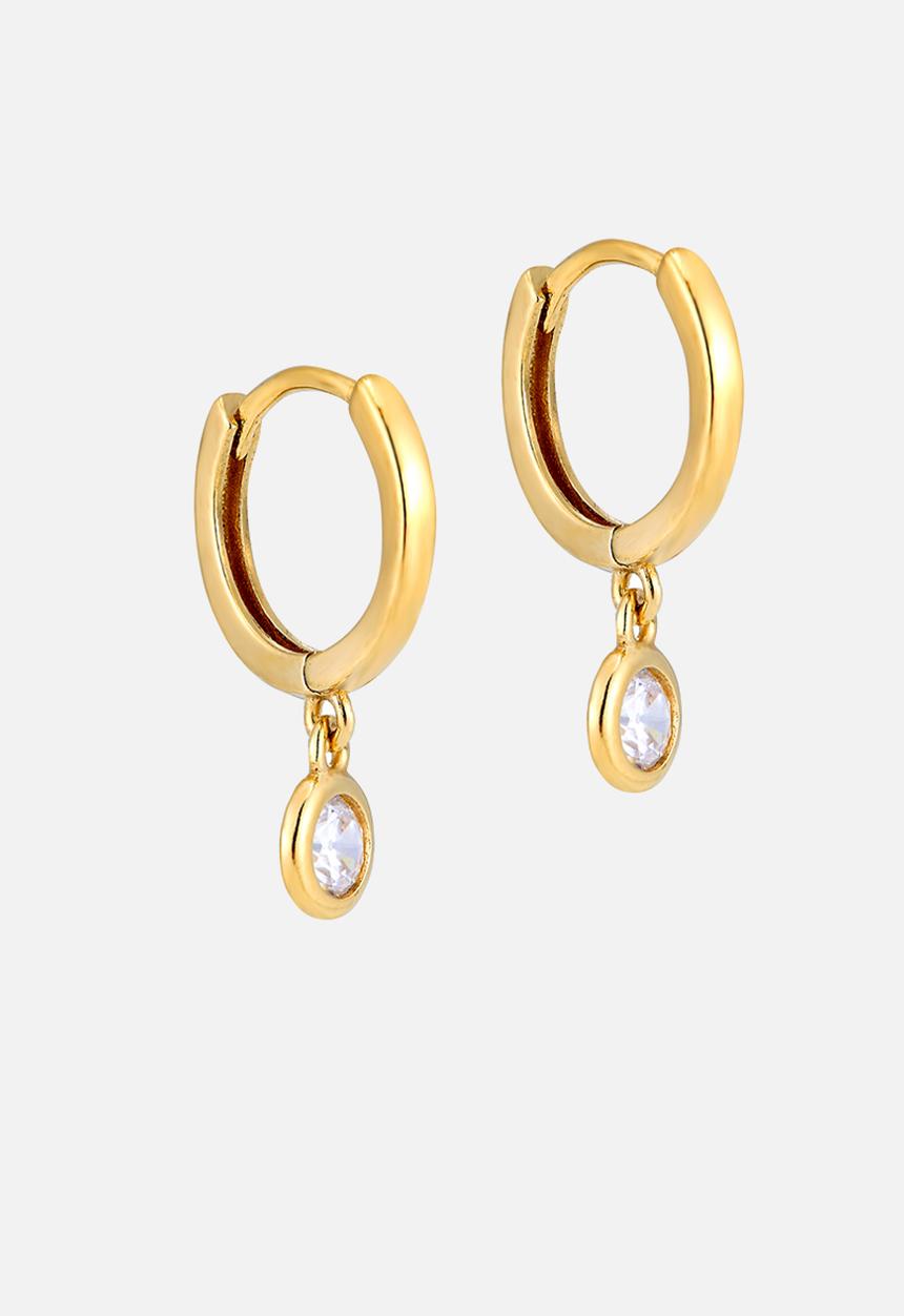 Zoe on Trend - Cz bezel charm hoop earrings - gold