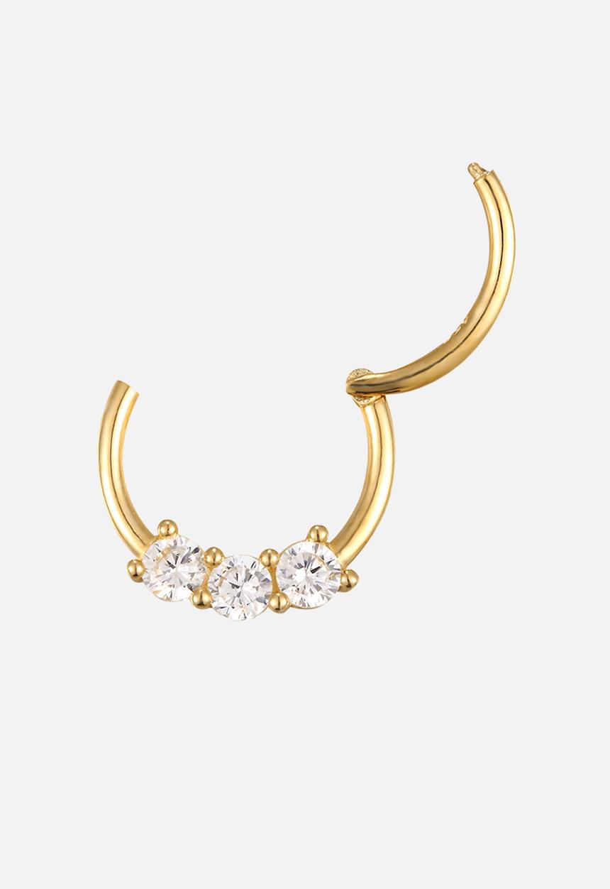 Zoe on Trend - Triple cz claw segmented hoop - gold