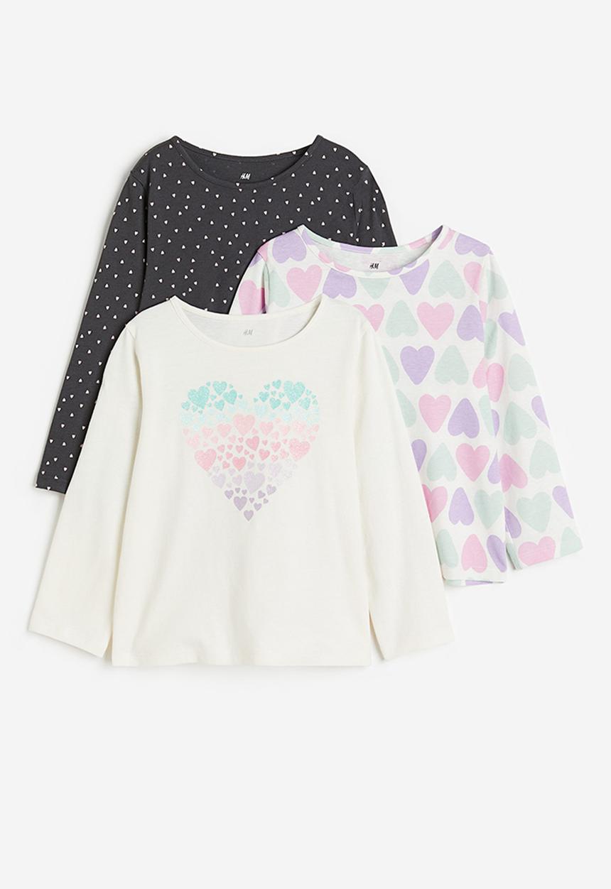 H&M - 3-Pack long-sleeved jersey tops - White Hearts