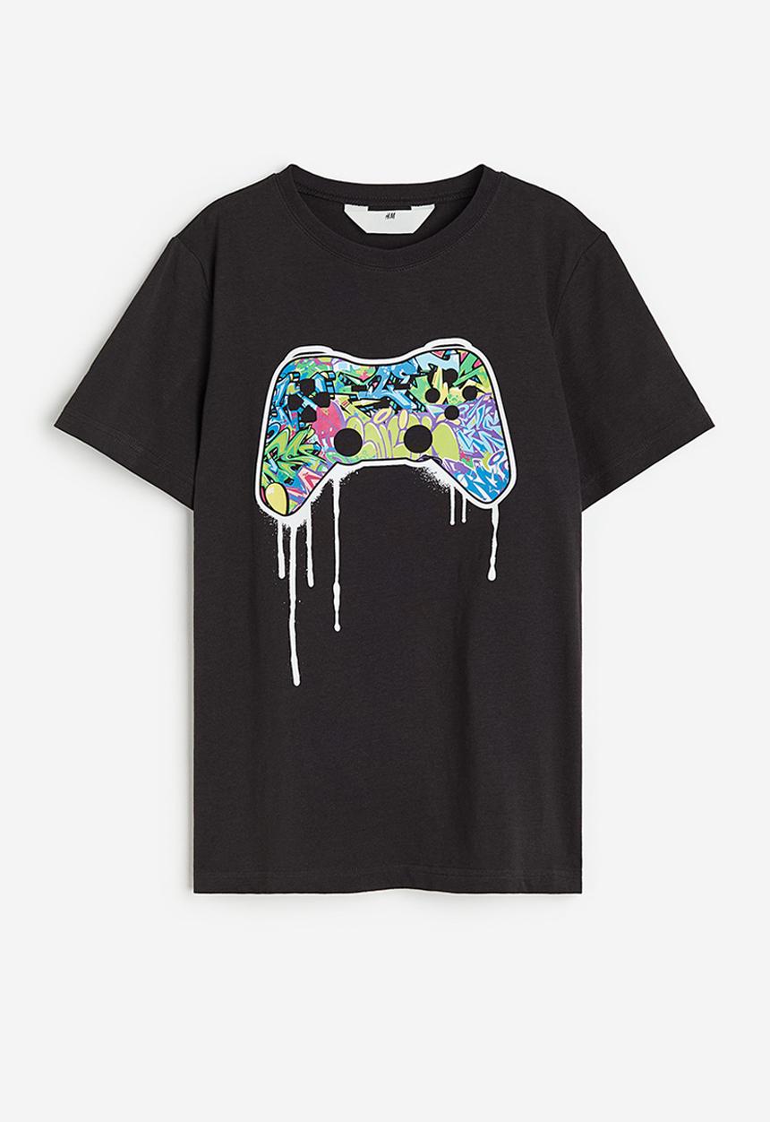 H&M - Printed cotton t-shirt - black multi