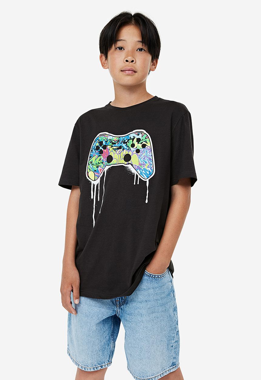 H&M - Printed cotton t-shirt - black multi