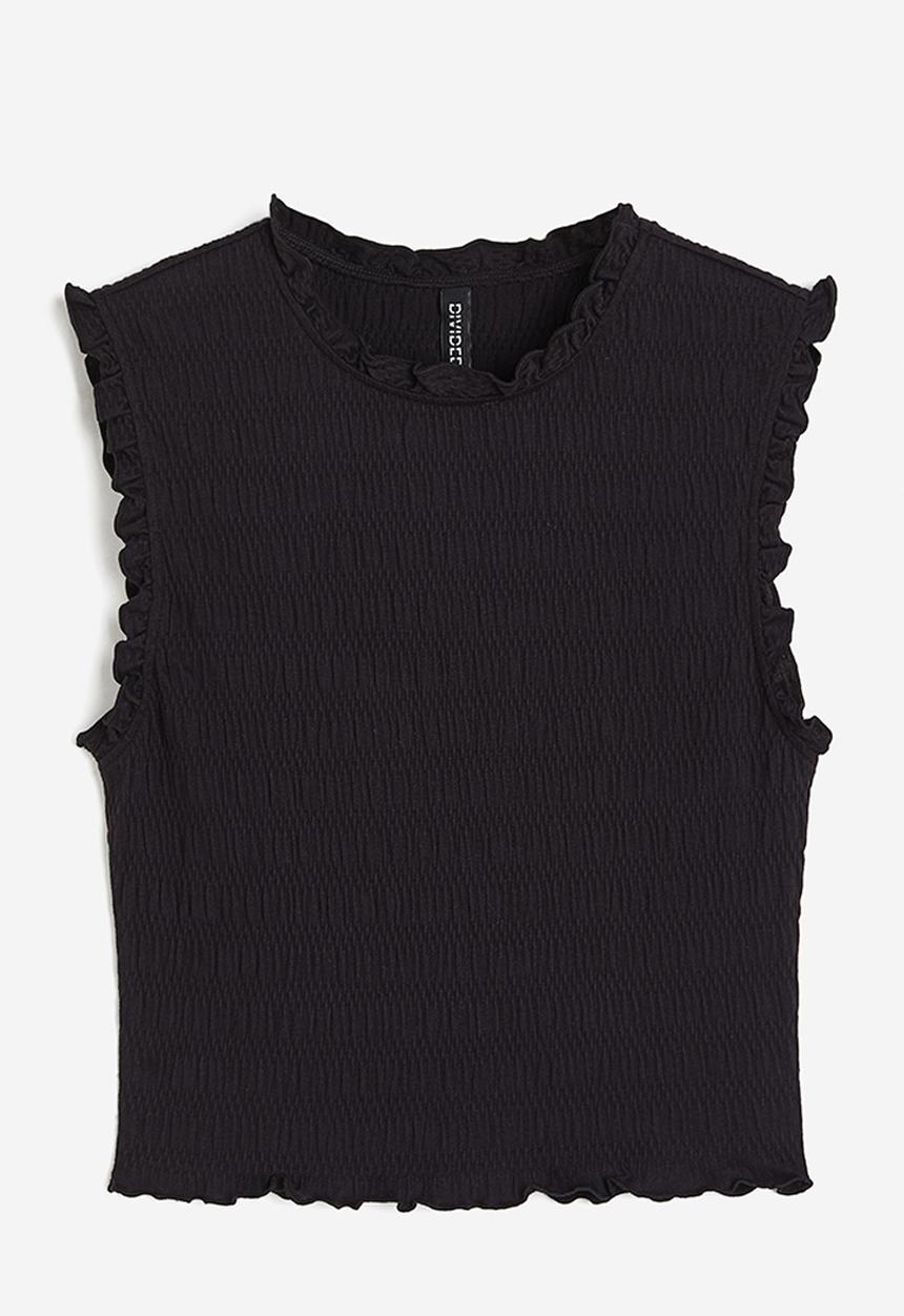 H&M - Smocked jersey top - black
