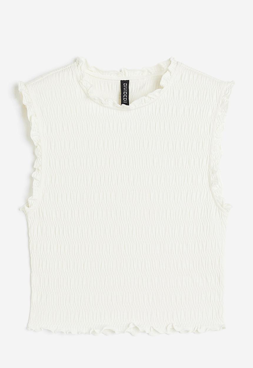 H&M - Smocked jersey top - white