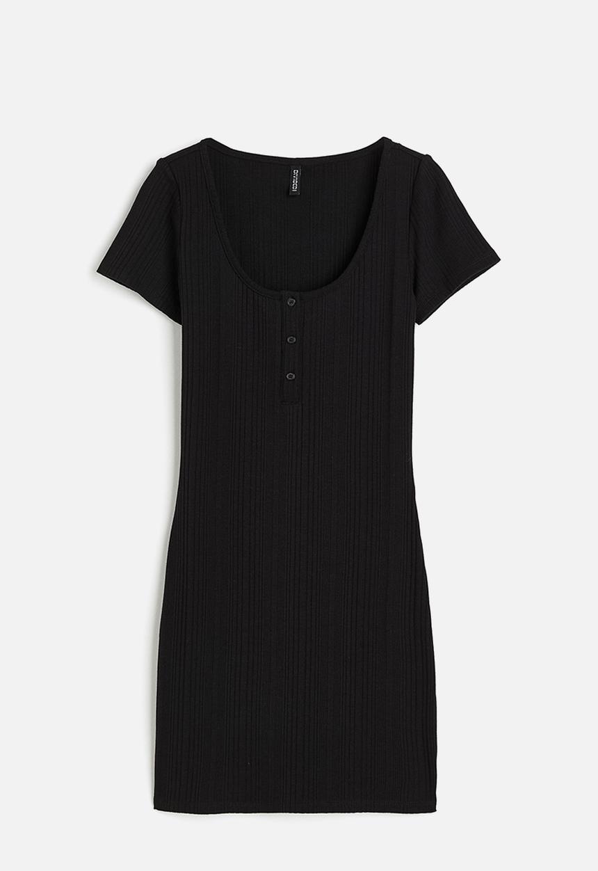 H&M - Button-top ribbed dress - black