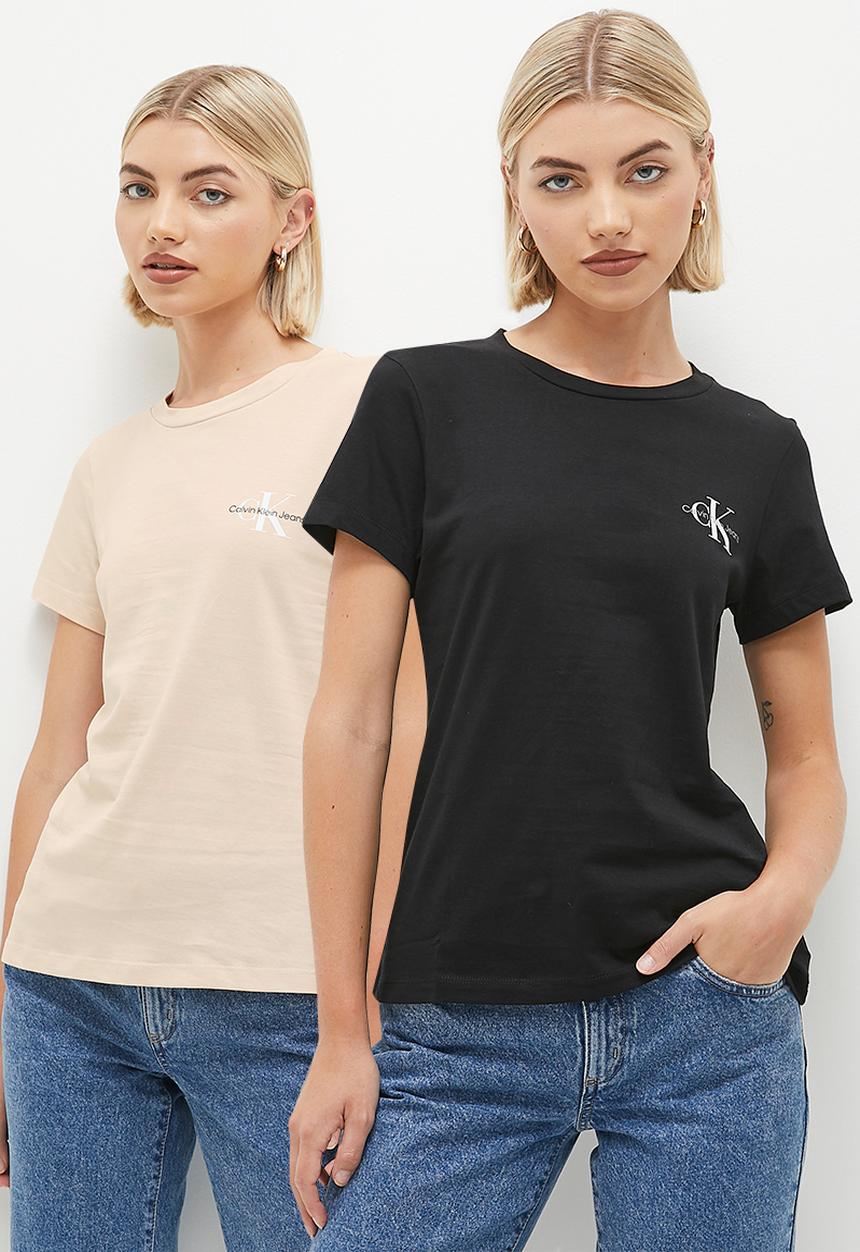 Calvin Klein - 2 Pack monologo slim tee - - ck black/putty beige
